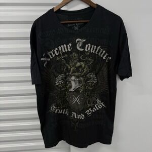 Xtreme Couture Mens 2XL Black Graphic T Shirt Lion Eagle Crest MMA Y2K
